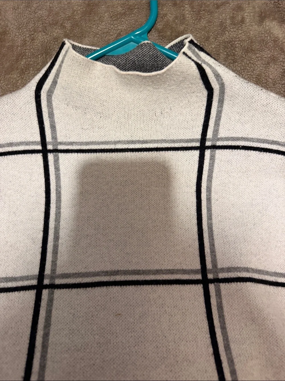 Tahari Cream Crewneck Sweater with Black Windowpane